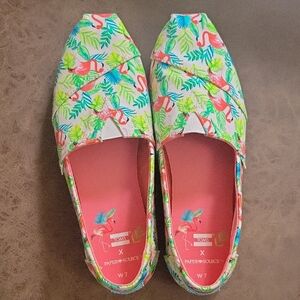 Toms Pink and Green Tropical Flats